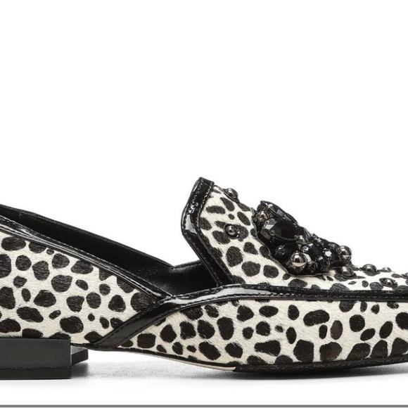 NWOT Donald Pliner REZZA SZ 7 slip on cheetah print hide, dark crystals & studs. - Picture 2 of 3